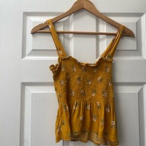 American Eagle Outfitters Yellow Floral Smocked Tank Top